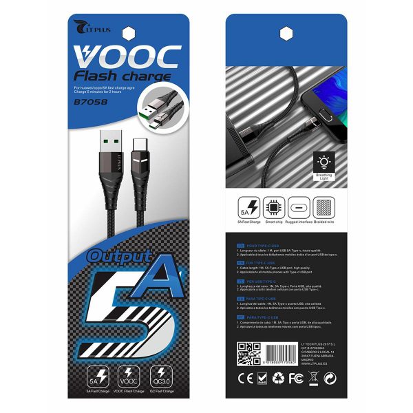 LT Plus B7058 cable Tipo-C usb 1M 5A negro