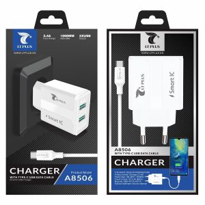 LT Plus A8506 cargador con cable Tipo-C, 2 puertos USB, 2.4A blanco