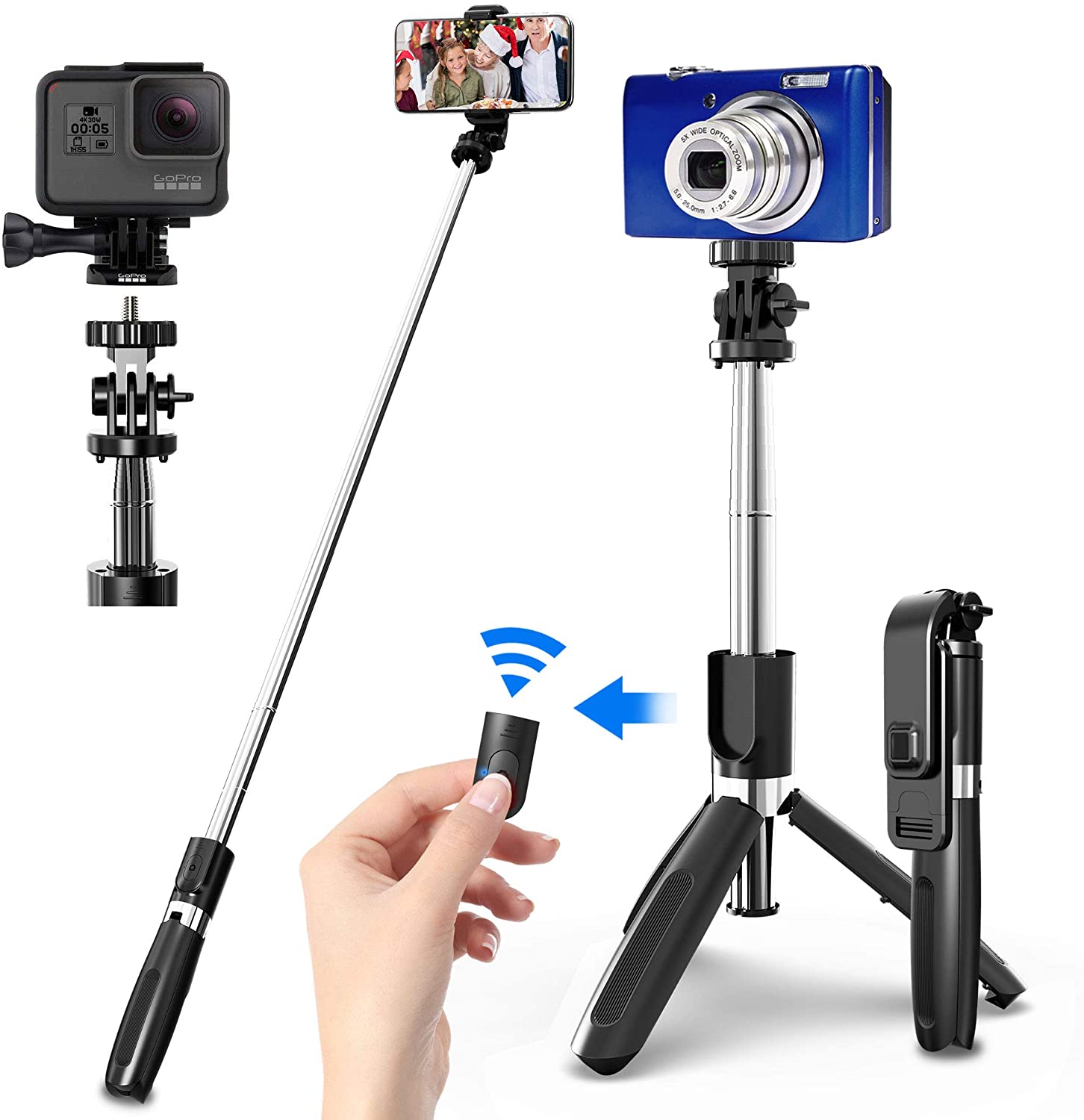 Yoozon Palo Selfie Bluetooth Trípode,Mini Selfie Stick para Autofoto.Palo Monopié Extensible de Control Remoto inalámbrico 3 en 1.Rotación 360 Grados para teléfonos Inteligentes iPhone y Andriod 